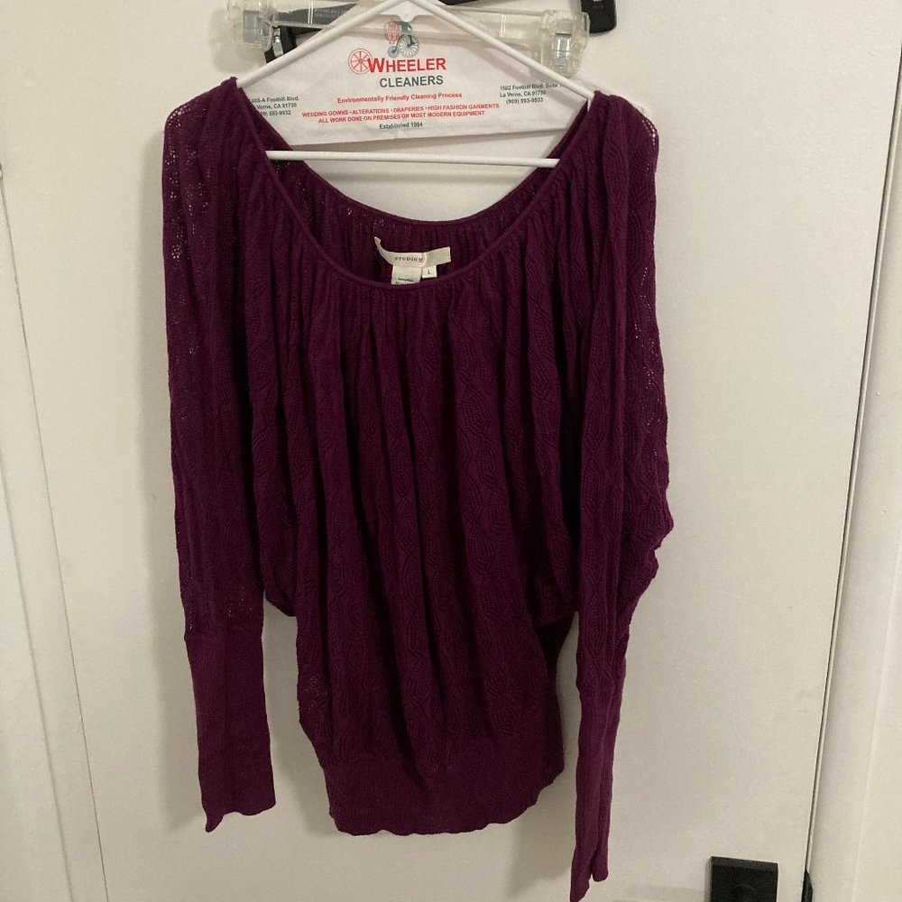 Studio M Women's Wide Neck Sheer Blouse, Purple, L